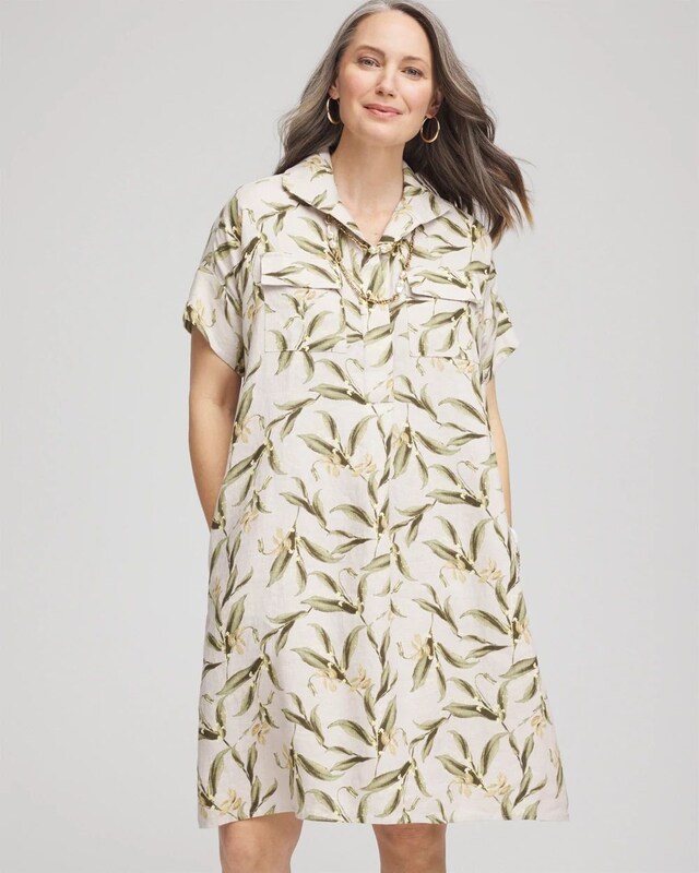 Leaf Print Linen Shirtdress - image 1